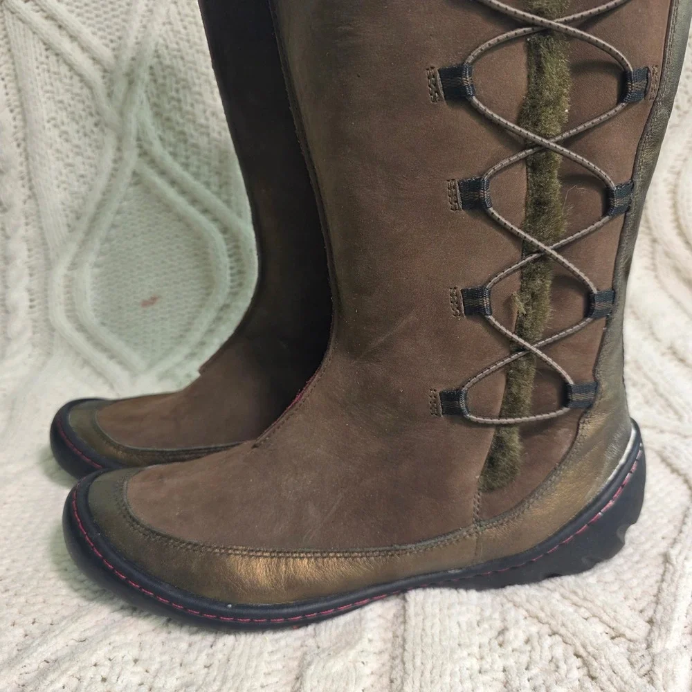 Privo Clarks Winter Boots Brown Leather‎ Bungee Lace Up Waterproof Womens 8M